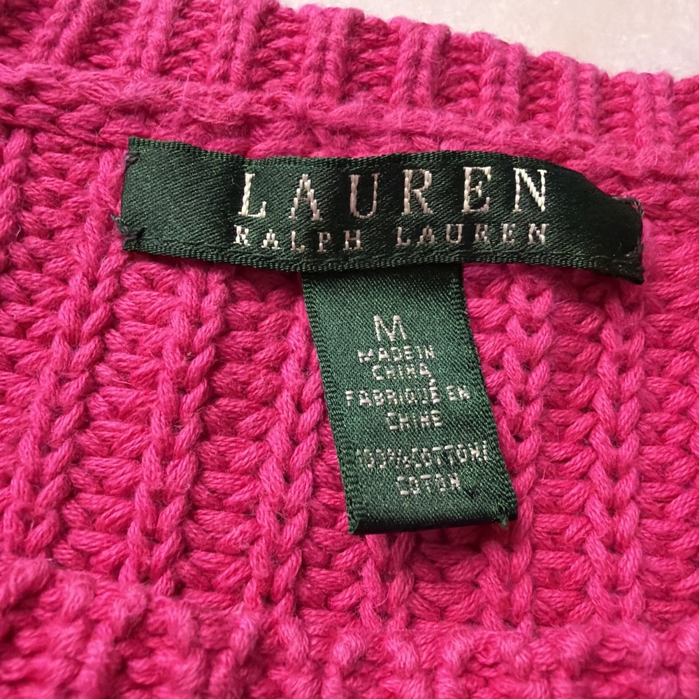 Lauren Ralph Lauren Sweater Womens Medium Pink Pullover Crewneck Cable Knit